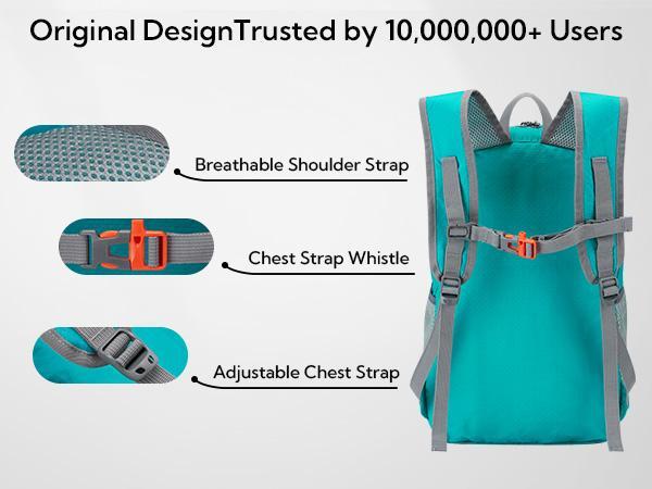 WATERFLY Hiking Foldable Daypack Backpack: 25L Ultra Lightweight Packable Outdoor Travel Day Pack for Woman Man Chest Strap Chest Strap Durability