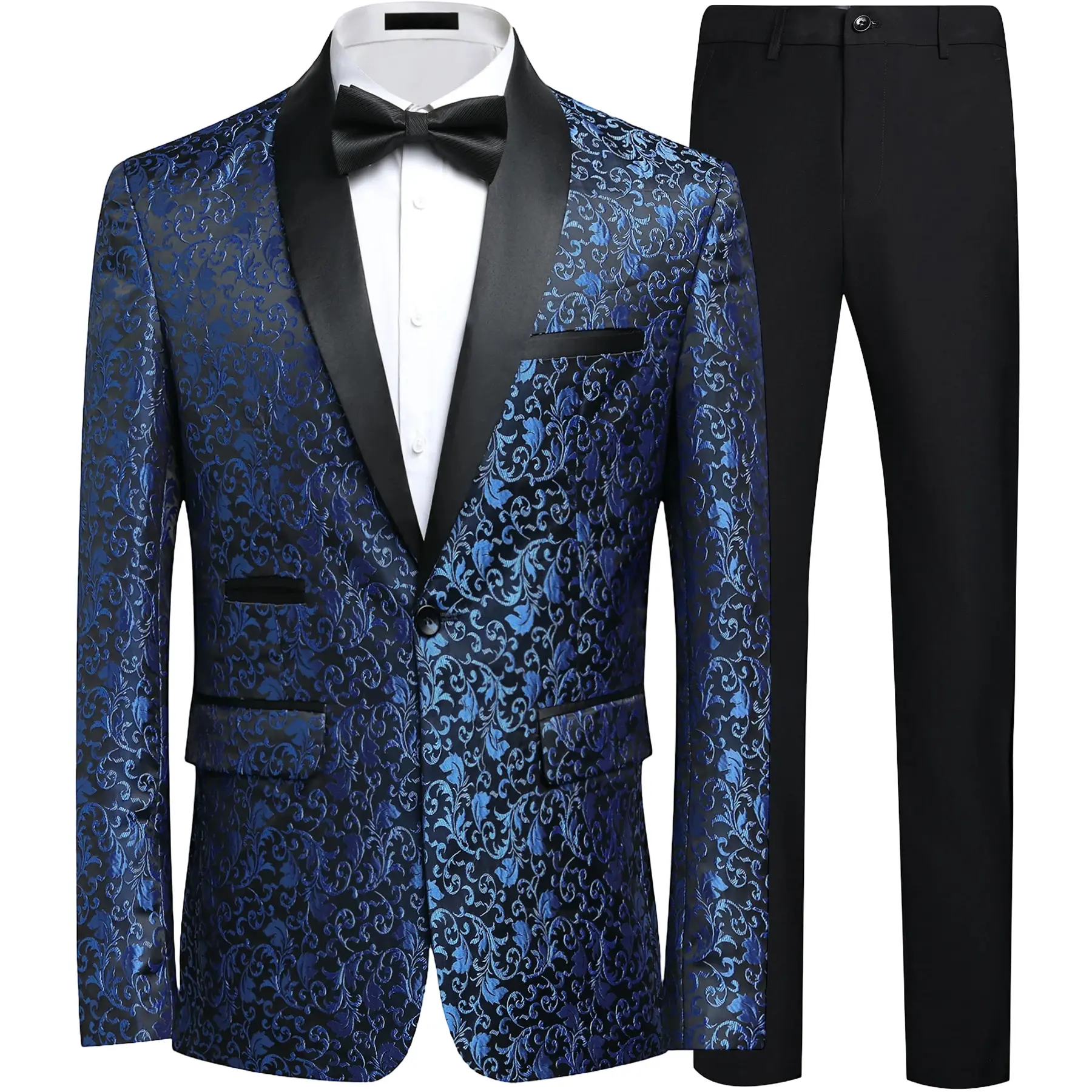 Blue shirt+black pants