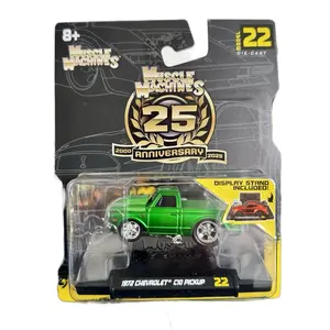Muscle Machines 25th Anniversary Model 22 1972 Chevrolet C10 Pickup Green Die-Cast Collectible Toy Car with Display Stand
