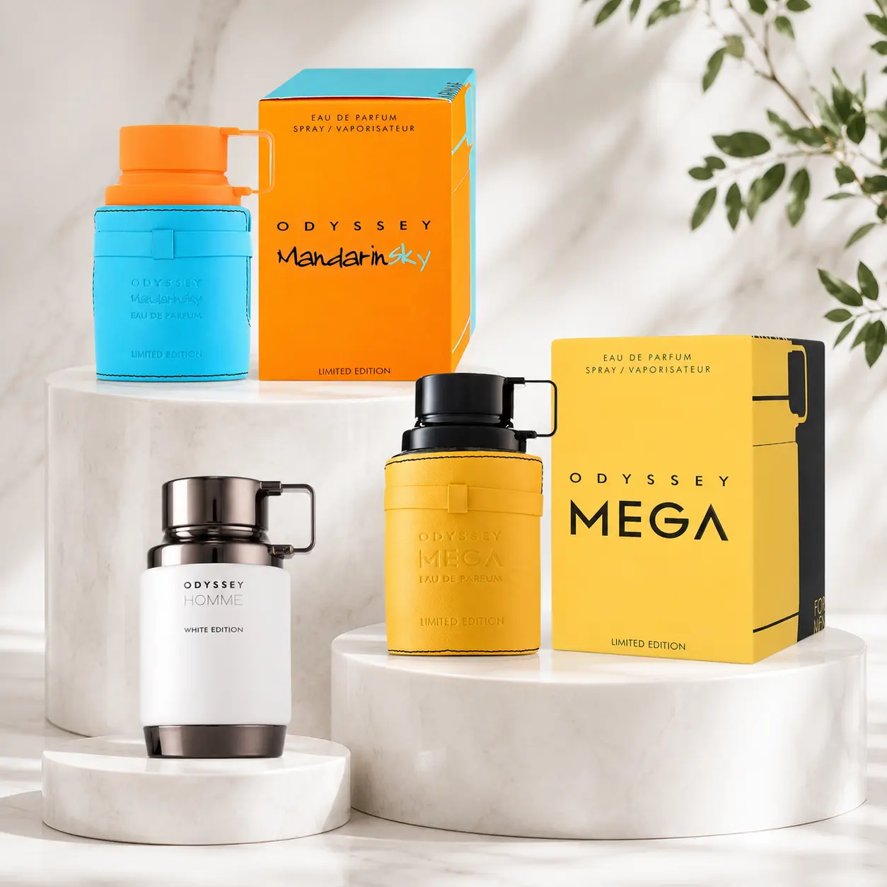 Armaf Odyssey Mandarin Sky, Mega & Homme White Edition Men's Perfume Trio, 3 x 3.4 fl oz
