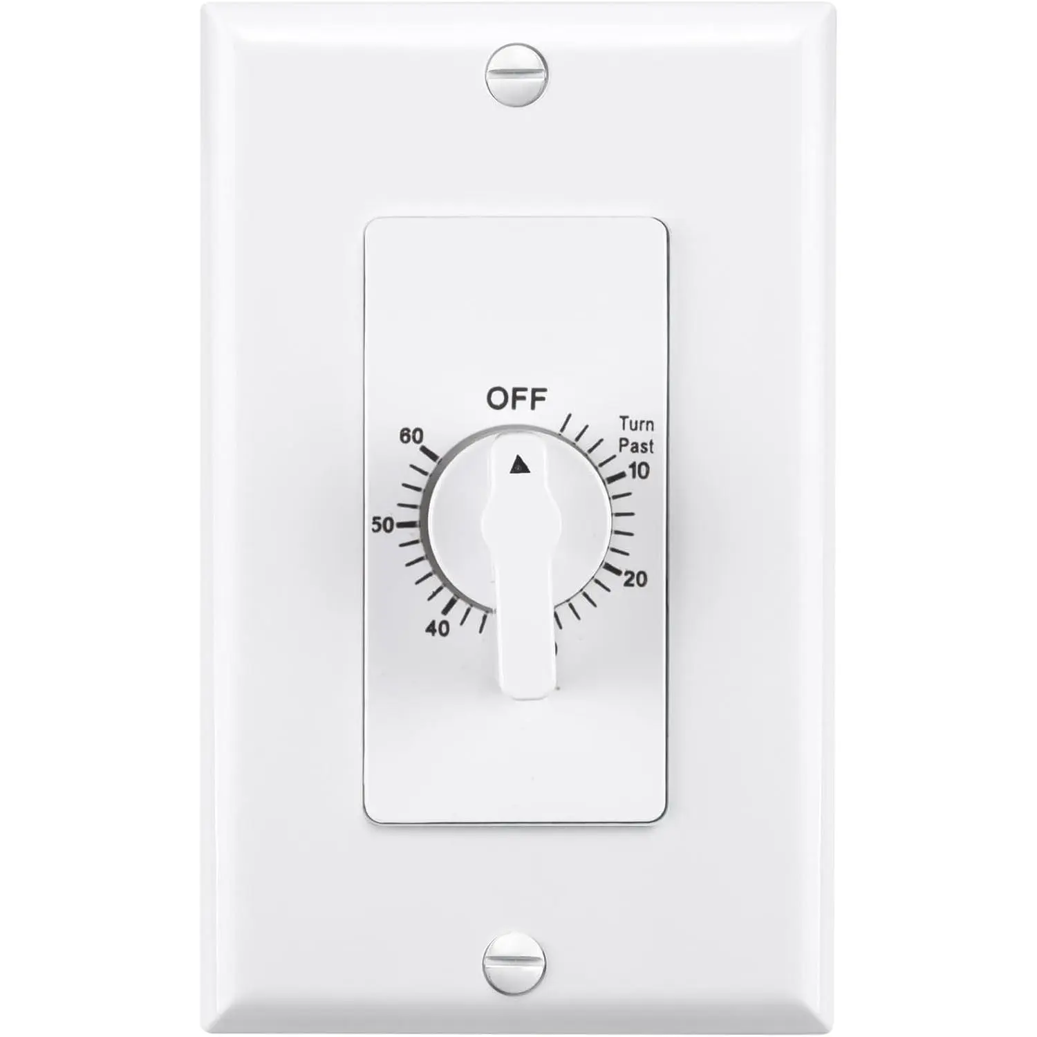 60 Minute Spring Wound Bathroom Fan Timer Switch, Mechanical Countdown Light Switch Timer for Exhaust Fan & Lights, No Neutral Required, Wall Plate Included, ETL Listed, 1 Pack