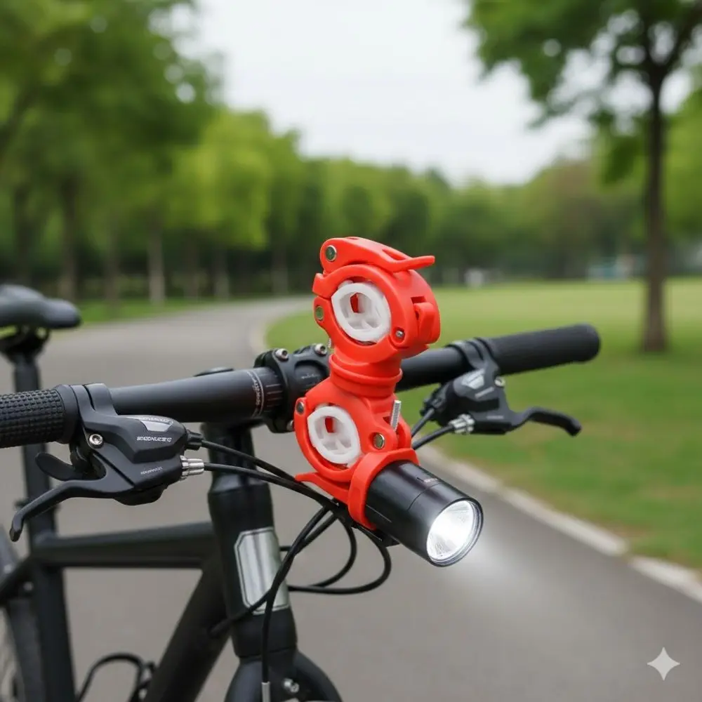 Universal Adjustable Bike Flashlight Mount Quick Release Anti-Shock Light Holder Mountain Road Motorcycle Outdoor Cycling Accessories Multi Angle Illumination Anti-Slip Stable Metal Fixing Portable Installation Riding Safety Gear