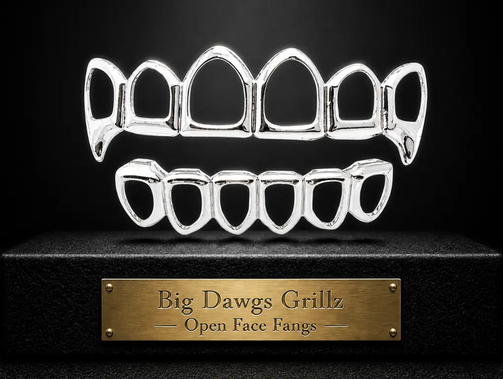 Silver Plated Open Face Fang Grillz Set