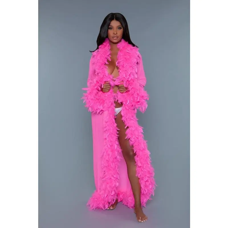 Women's Chiffon Glamour Boa Feather Trim Duster Robe - ball gown pajamas