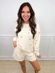 Chilling in America Cotton Blend High-Rise Cream Avery Mae Set