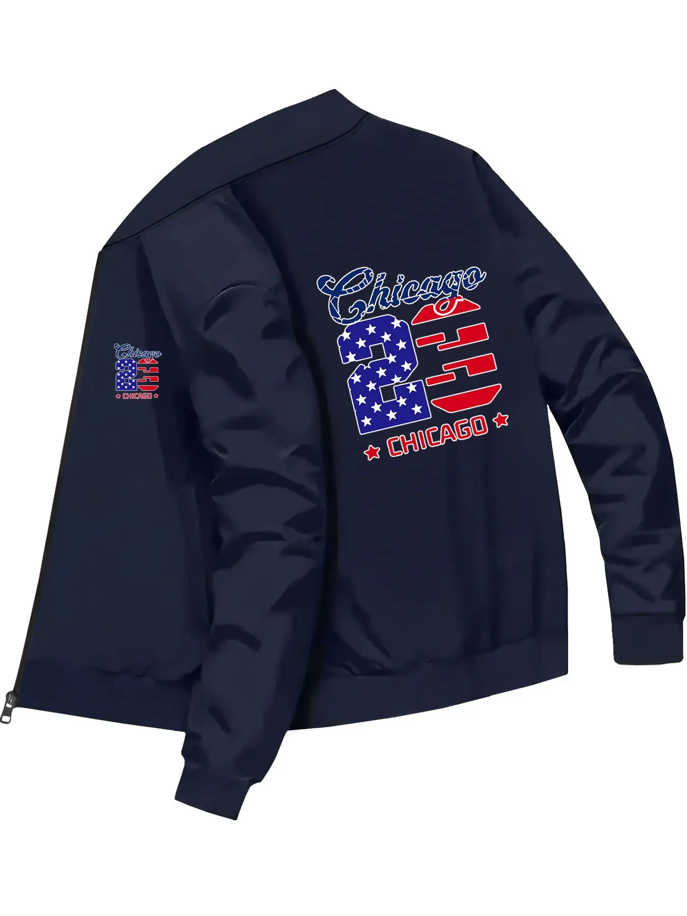 Casual Sports Style Men's Chicago Number Printed Long Sleeve Jacket for Daily Street Fashion and Casual Wear