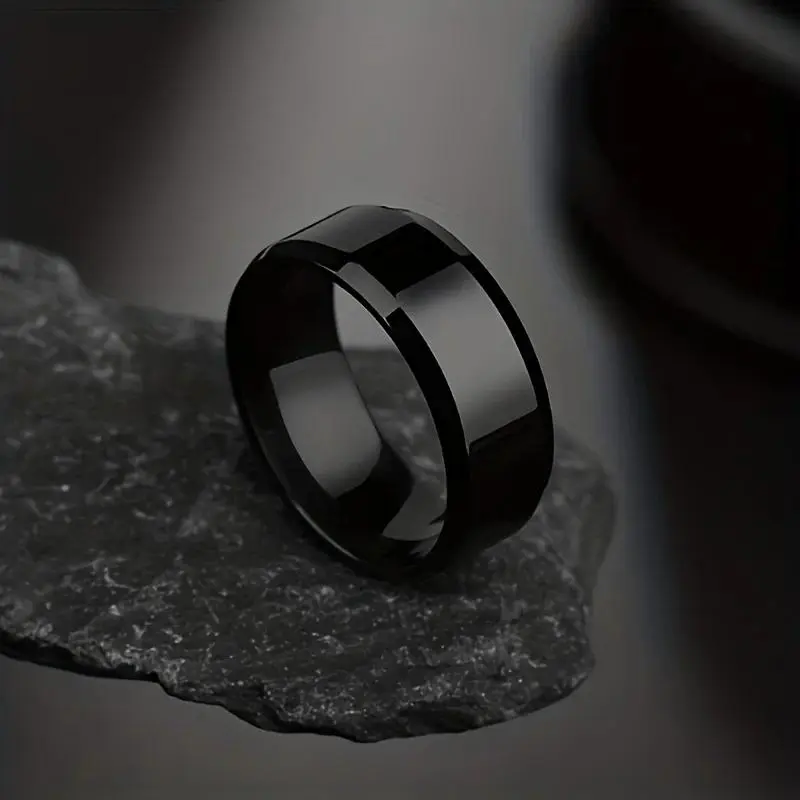 Stainless Steel Ring Classic Black Silvery and Colorful Glossy Men Rings For Men and Women 8MM Wide Simple Ring