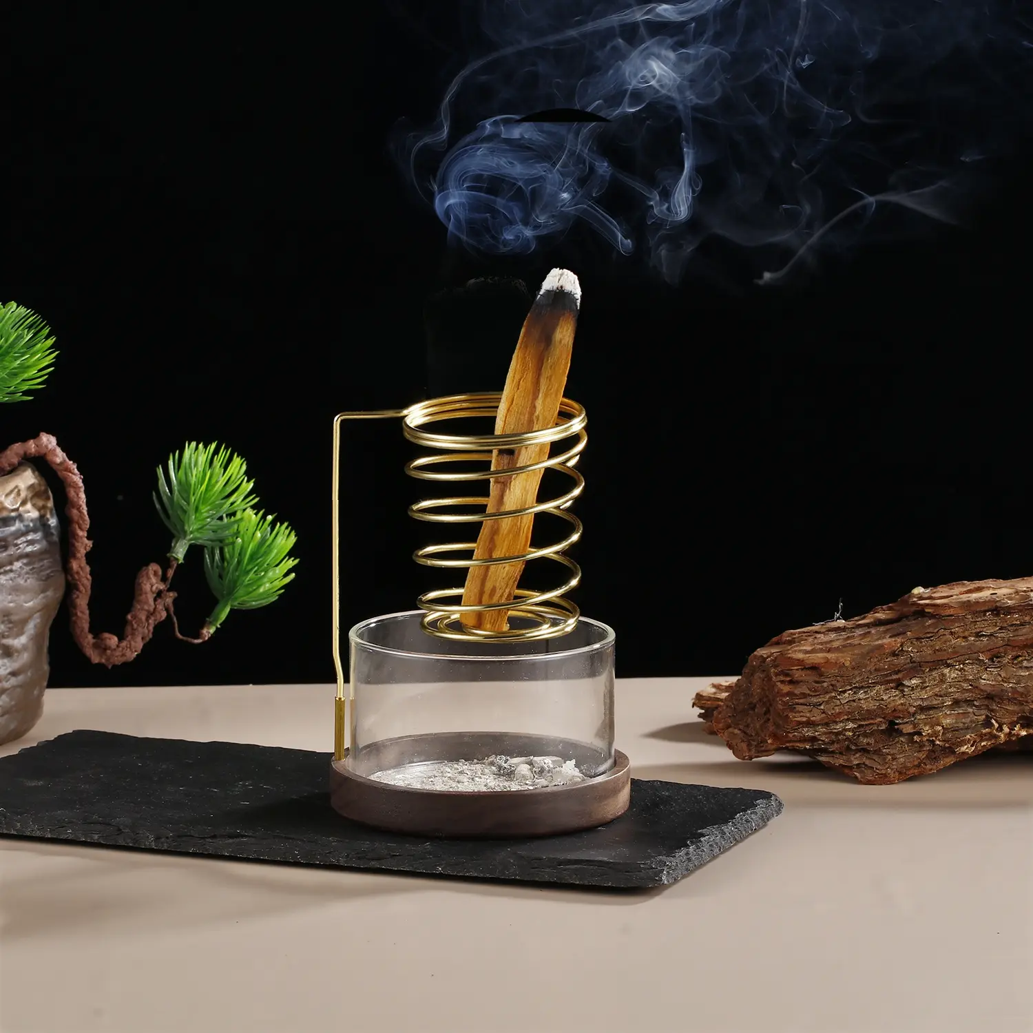 Metal Palo Santo Burner Stand with Glass Ash Tray, Scented Sage Holder for Meditation Yoga Spa, Aromatherapy Incense Stick Holder, Home Fragrance Decor