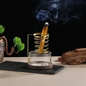 Metal Palo Santo Burner Stand with Glass Ash Tray, Scented Sage Holder for Meditation Yoga Spa, Aromatherapy Incense Stick Holder