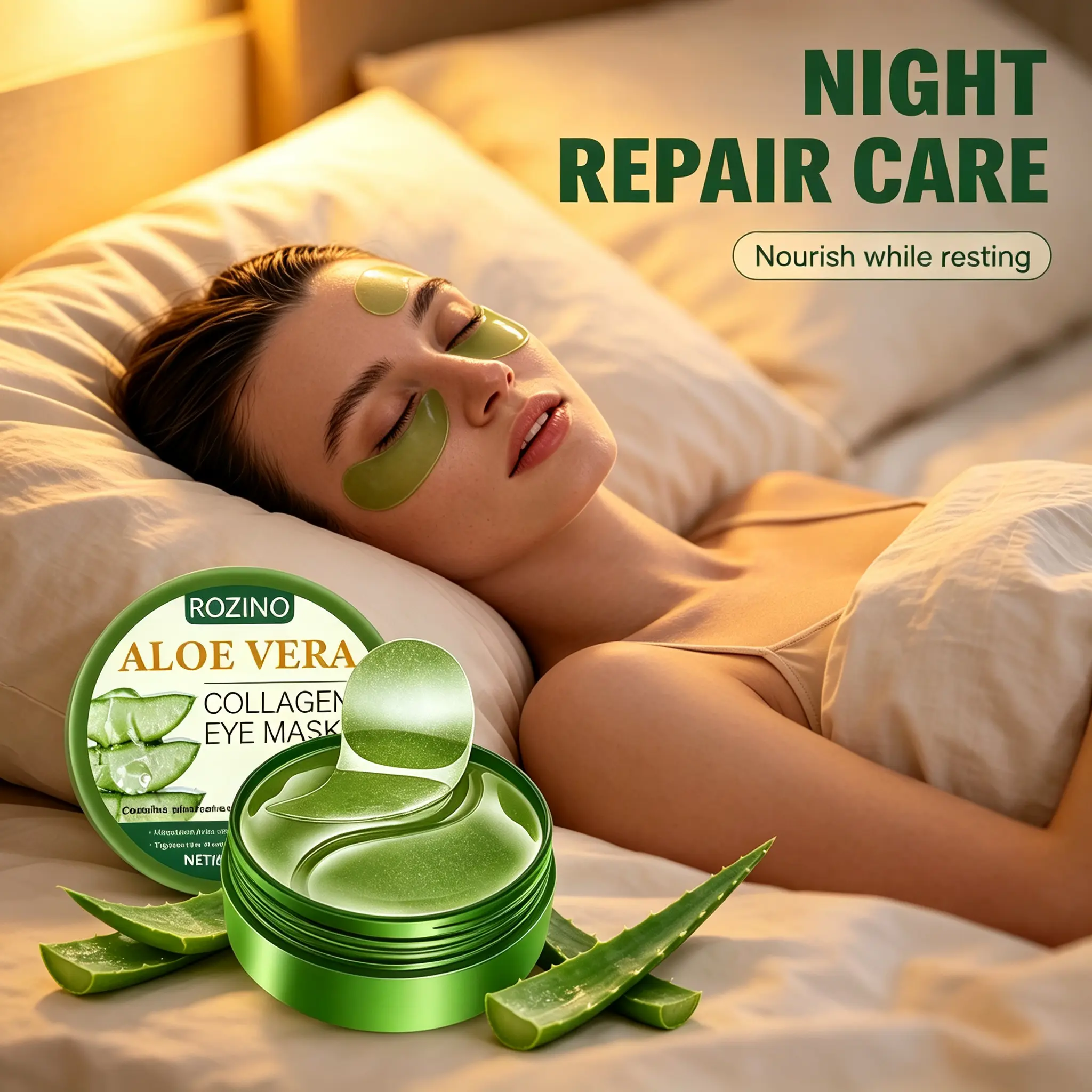 SADOER 60 Pcs Aloe Vera Collagen Facial Mask, Gentle Hydrating Mask Suitable for All Skin Types, Deep Moisturizing, Skin Firming, Brightening Dull Skin & Anti-Aging Daily Facial SPA Skincare Treatment night use eye mask firm and brighten tired-looking