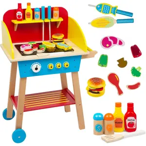 Svan Cook 'N Grill Wood Toy BBQ Set- Pretend Play BBQ Food & Grilling Tools for Kids, 30+ Pcs Ft. Spatula, Burger & More, Fun Indoor Activity Playset