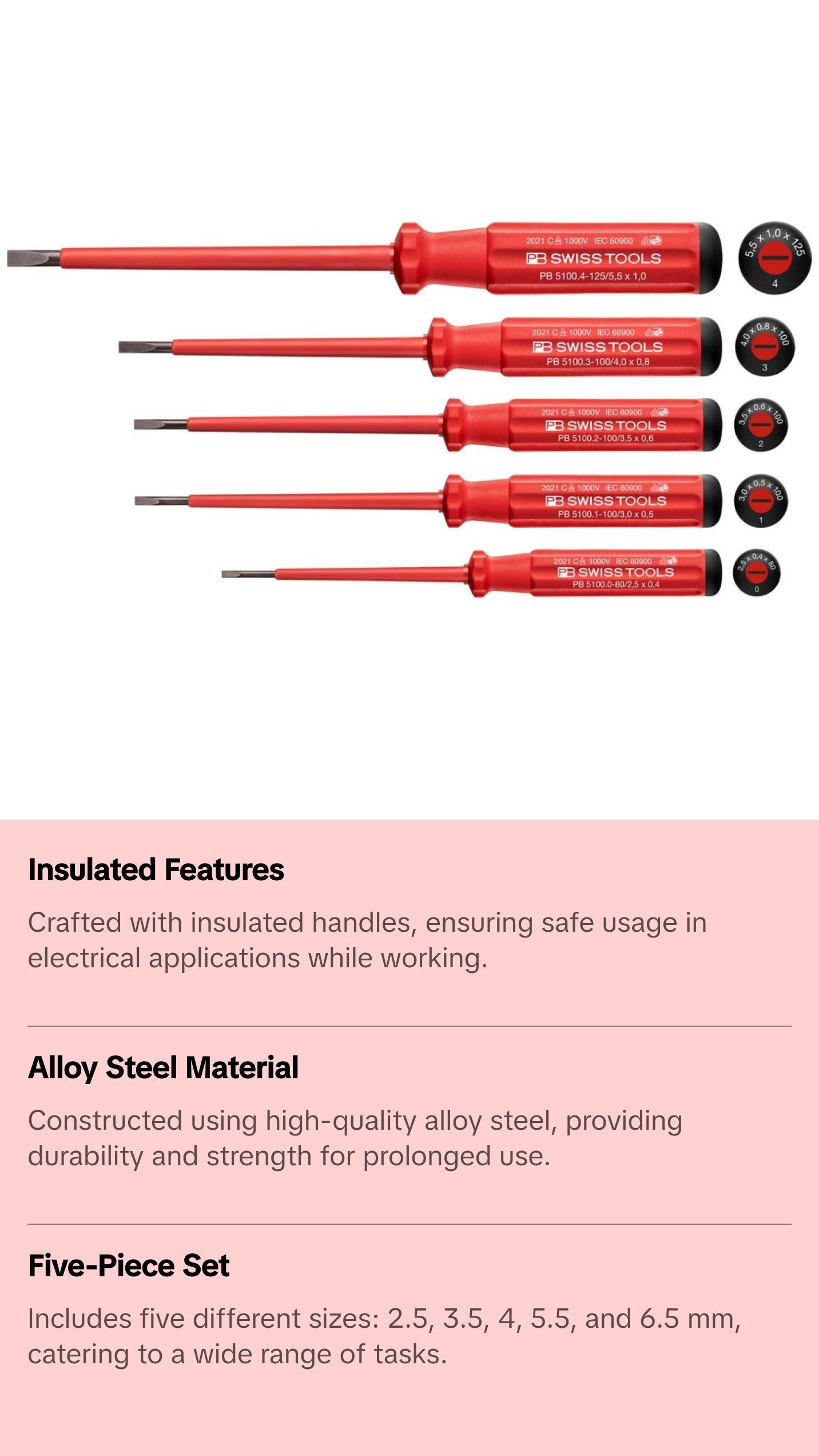 PB Swiss Tools PB 5538 Classic VDE Screwdriver Set, Slim, 5pcs