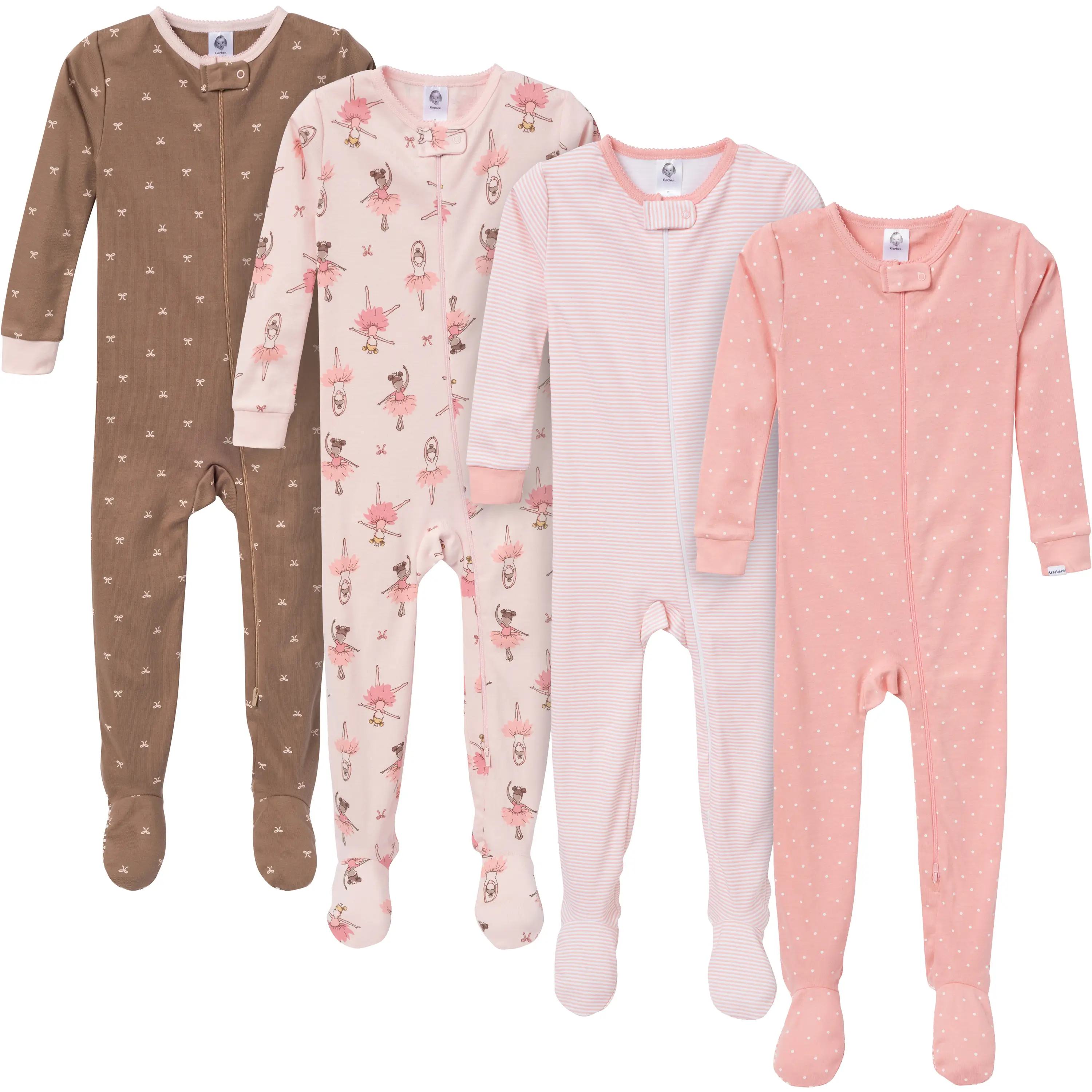 4-Pack Toddler Girls' Ballerinas Snug Fit Footed Pajamas