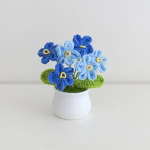 Handmade Crochet Flower Bouquet Planter, Artificial Flower Plant, Faux Potted Plant, Woven Eternal Floral Decor, Elegant Pot Decoration Gift