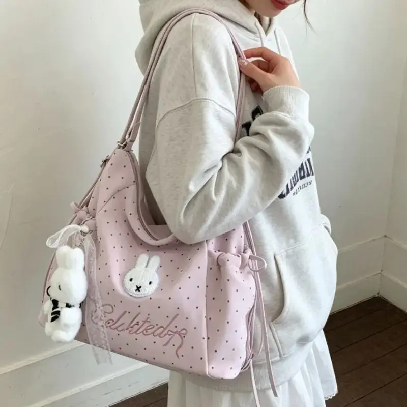 Cute Miffy Polka Dot Backpack for Women New Large Capacity Daily Commute Multi-purpose Tote Bag Versatile Shoulder Crossbody