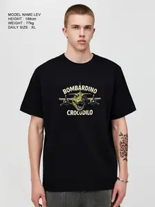 Unisex Funny Meme Crocodile Bomber Retro Military Fantasy Style "BOMBARDINO CROCODILO" Italian Print Sun Protection Quick-Dry Crew Neck Basic Tee, Lightweight Breathable Casual Sports Short Sleeve