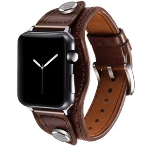 Cuff Bracelet For Apple watch series 6 se 5 4 3 Genuine Leather watchband iWatch band 42mm/38mm strap Apple watch band Accessories Wearable