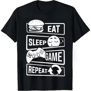 'Eat Sleep Game Repeat' Poster,Men's graphic printed T-shirt Menswear Top