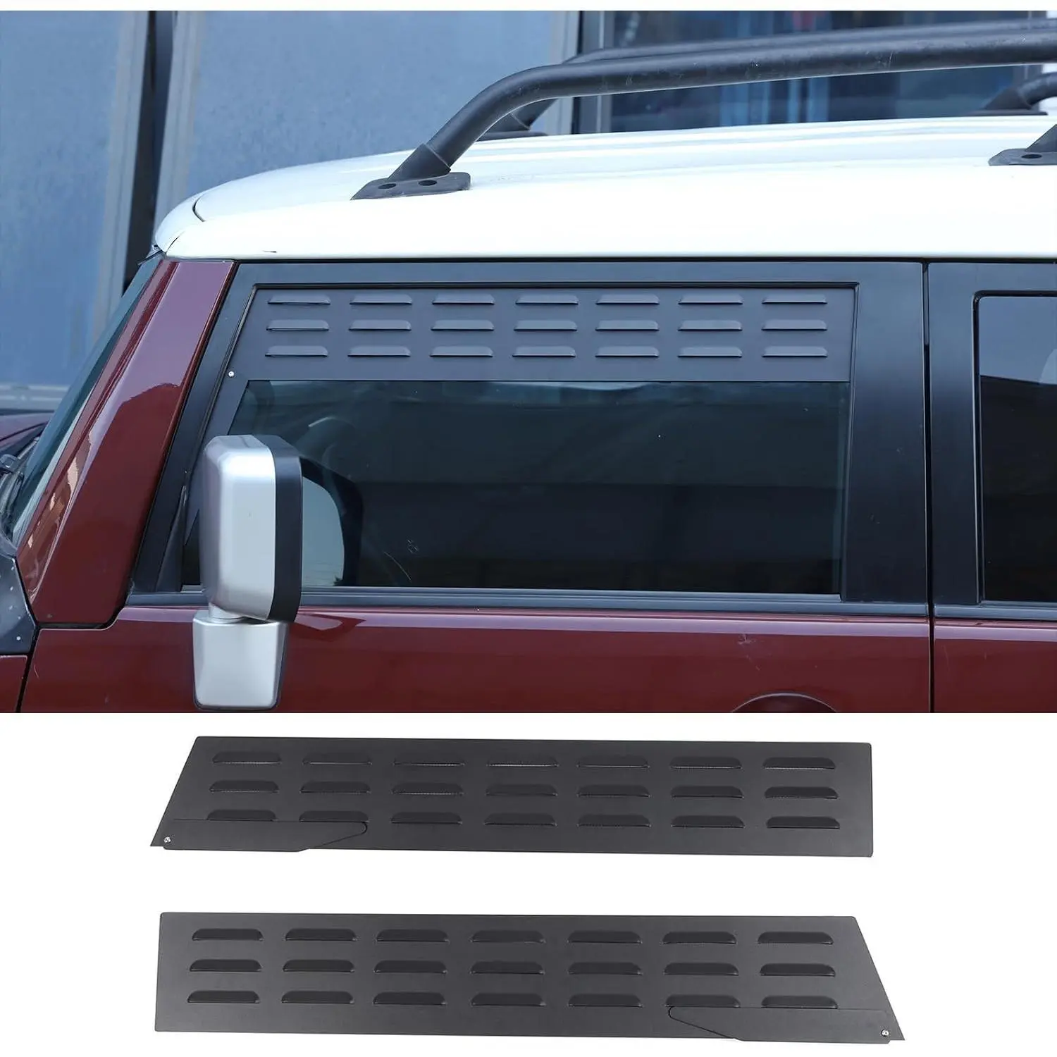 2 Alloy Car Window Louvers with Wind Deflector, Compatible with Toyota FJ Cruiser 2007-2021 Front Side, Privacy Vent Blinds, Sporty Exterior Accessory Enhancing Visual Effect, Long-Lasting Protection