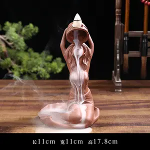 Artisan Purple Clay Lady Backflow Incense Burner, Unique Waterfall Incense Holder for Sticks, Aesthetic Zen Home Decor for Yoga Meditation, Spiritual Gift for Relaxation, Boho Statue for Living Room Office