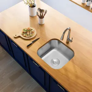 LQS Bar Sink, 16" x 15" x 8" Undermount Kitchen Sink,18 Gauge Stainless Steel Small but Deep Single Bowl RV Sinks with Drain Assembly, Suitble for Bathroom,Laundry,Trailer and Utility