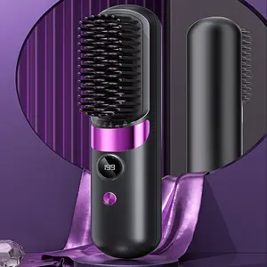 Portable Wireless Hair Straightener Comb, USB Rechargeable 4 Temperature Settings, Adjustable Hair Straightener, Perfect Gift for Women, Office Travel Home Use