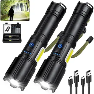Laser Flashlight High Lumens Rechargeable 1 Pack/2 Pack, Super Bright Led Flashlights with 7 Light Modes, IPX6 Waterproof, Powerful Handheld Flash Light for Camping Home Emergencies