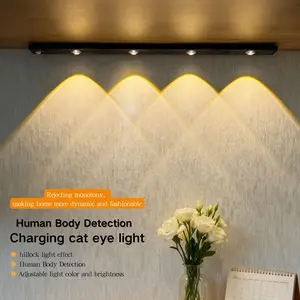 Smart Motion Sensor Cat Eye Light, USB Rechargeable, Adjustable Three Color LED, Night Light Strip Lamp, Indoor Lighting for Kitchen Closet Bedroom