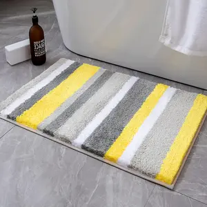 Fluffy Bathroom Rugs Bath Mats Rugs Microfiber Striped Shower Rug Absorbent, Soft and Plush Machine Washable Non Slip Carpet Quick Dry for Bathroom Floor Tub, 16x24 Inch, Yellow-Grey