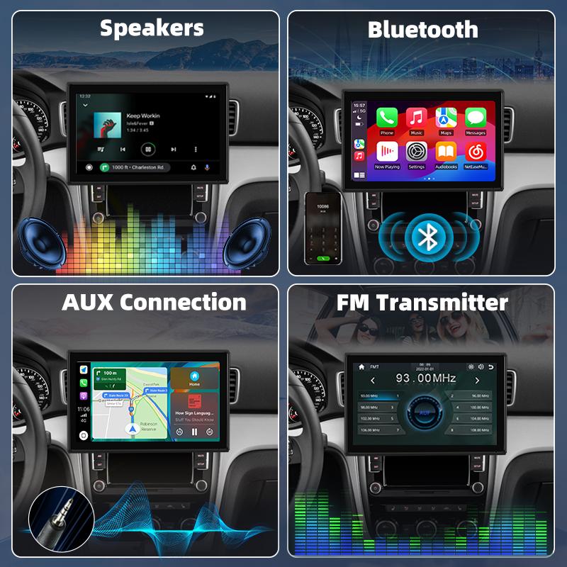 Junsun 7“ Rotatable Portable Vertical Screen Universal Car Multimedia Player Carplay Android Auto Parking Camera BT AUX Stereo