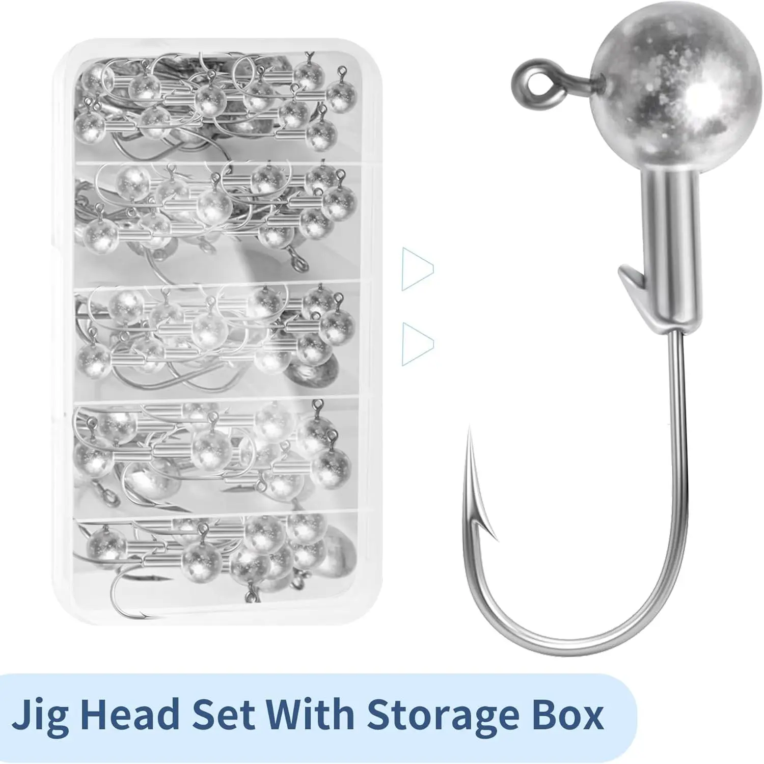 40pack Fishing Jig Heads Set with Hooks Box, Fishing Soft Lures Hooks for  Crappie Bass Trout, Saltwater Freshwater Fishing Tackle Kit, 1/8 oz, 3/16  oz, 1/4 oz, 3/8 oz, 10 count Each Size - TikTok Shop