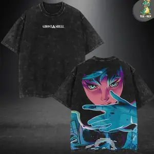 Ghost in the Shell Mecha Vintage Washed Tee – Oversized Anime Graphic T-Shirt, Heavyweight Cotton, Perfect for Fans of Movies, TV Shows, Art & More, Retro Streetwear Style Gift R6Q BX8