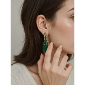Women's 18K Gold Plated Handmade Enamel Glaze Interlocking Link Dangle Magnetic Earrings - Handmade Craftsmanship, Hypoallergenic, Lightweight Costume Jewelry, Unique Elegant Design, Perfect for Party, Holiday Gifts (1 Pair)