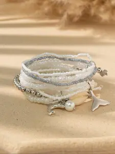 Boho Style Mermaid Tail & Shell & Starfish Design Charm Bracelet, Fashion Jewelry for Party, Daily Clothing Decor, Trendy All-match & Exquisite Jewelry for Birthday Gift, Beaded Layered Bracelet Set