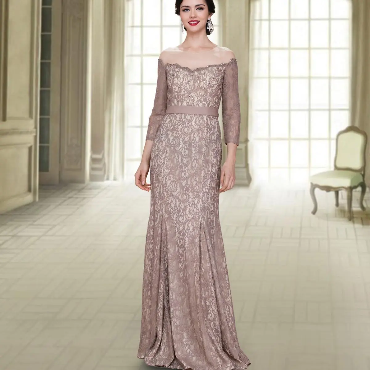 mother of the bride, lace dress，long sleeves red  wedding daily dress Ball Gown quinceanera Formal Womenswear