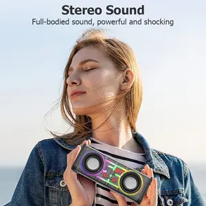 Portable Wireless Subwoofer Speaker with Bass Boost, Bluetooth-compatible 5.3 Dual Speakers HiFi Stereo Sound, Colorful LED Lights, Supports TF Card Aux USB Drive