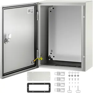 【Summervibes】VEVOR Carbon Steel Electrical Box, 16x12x6 inches, Hinged Cover, IP66 Waterproof & Dust Resistant, Suitable for Outdoor Use, Includes Mounting Plate