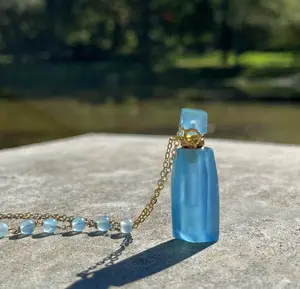 Naturall Crystal Perfume Necklace- Aquamarine, Garden Phantom, Amethyst Necklace