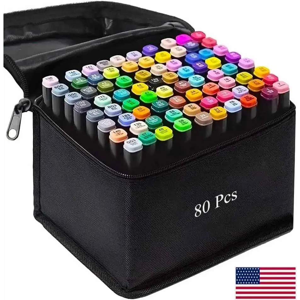 80 Colors Dual Tip Alcohol Art Markers Set, Double Ended Chisel & Fine Point Coloring Markers, Quick Dry Blendable Ink with Color Coded Caps Black Storage Case for Drawing Sketching Adult Coloring