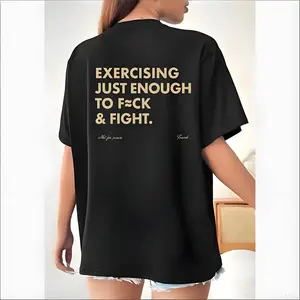 Humorous Streetwear Tee Featuring Exercising Just Enough to Fck and Fight Retro Vintage Y2K Style