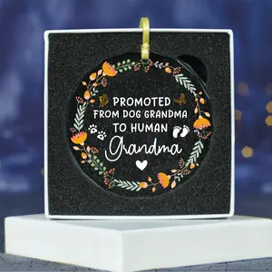 New Grandma Christmas Ornament - Promoted from Grandma to Human - Baby Announcement Gift for 1st Time Grandma Round Tree easter christmas tree
