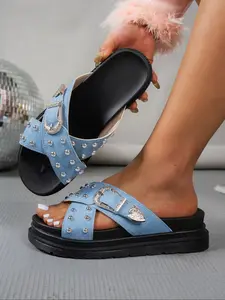 Women's Summer PU Leather Sandals, Casual Medium Width Footwear, Rubber Sole Design, All-Season Wearable Shoes