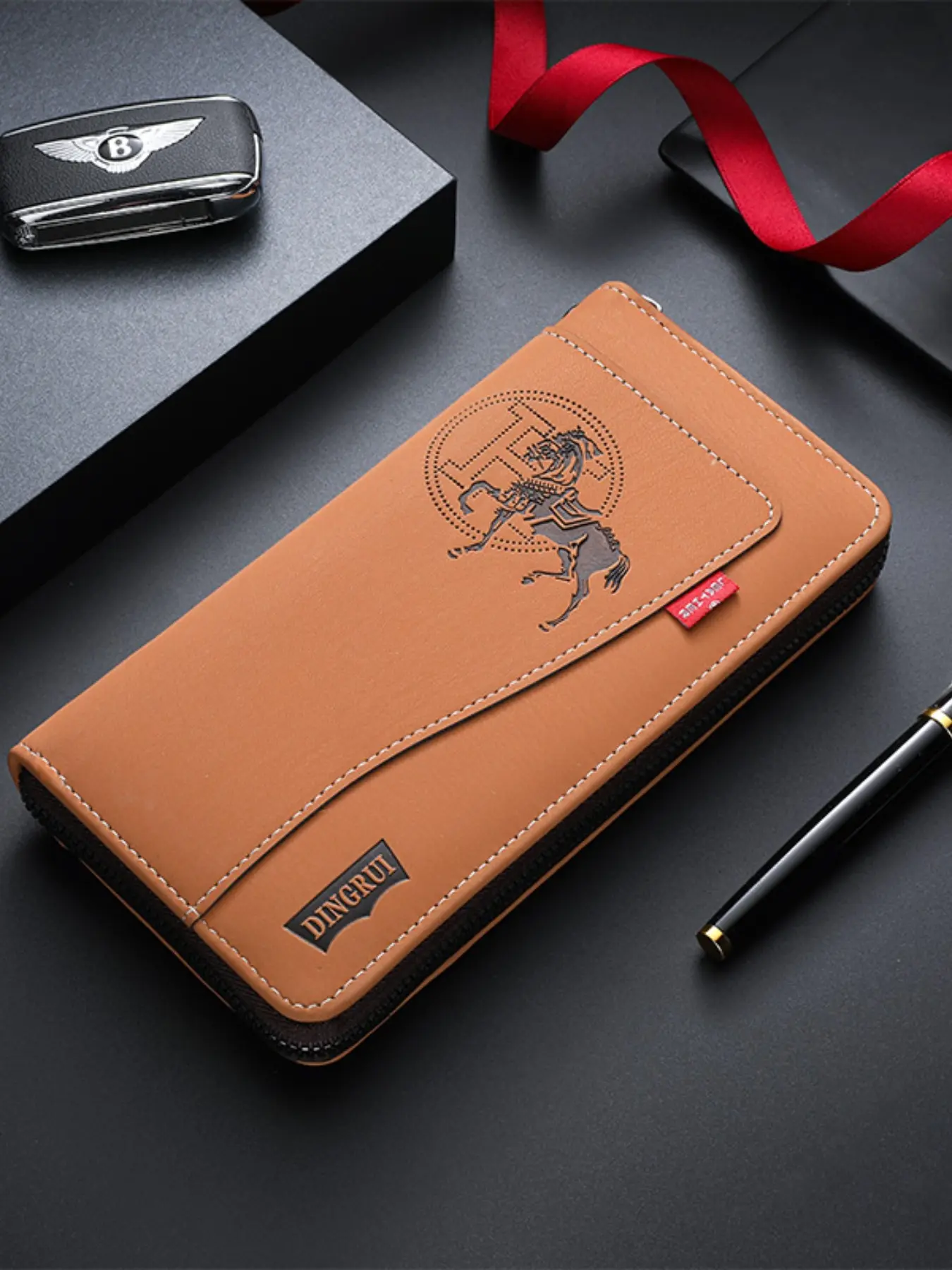 New Crazy Horse Leather Men's Wallet, Vintage Style PU Zipper Bag, Fashion Long Card Holder, Coin Pouch, All Seasons