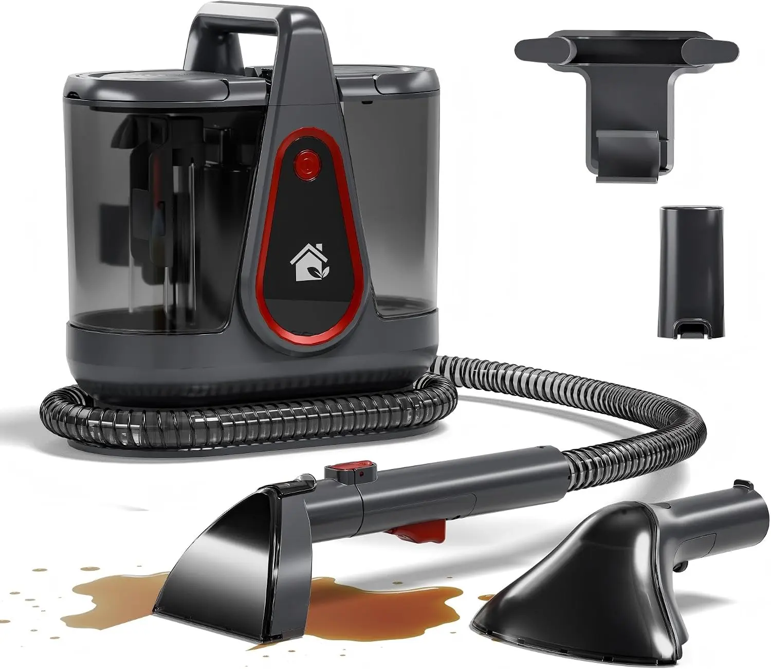 17KPa Upholstery Cleaner Machine with Hose, Portable Carpet and Couch Cleaner for Sofa, Area Rug, Stairs, Car Seats and Pet Stains, Water Extraction with 74oz Clean and 30oz Dirty Dual Tank, Self-Cleaning Hose