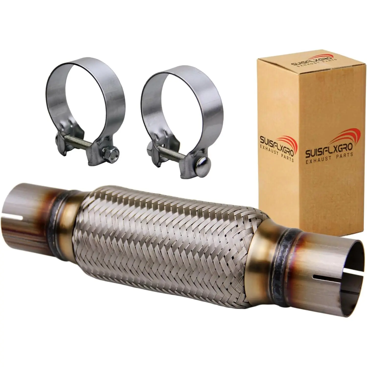 Exhaust Flex Pipe  Type 100% Stainless Steel For Heavy Duty and Cars (1 PC, 2.25X8X12 Clamps)