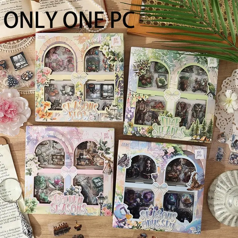 Seasonal Memory Collection Sticker Set Box, Handmade Diary Material, DIY Frame Scrapbook Journal Album Calendar Decoration, Scrapbooking, Decal Sticker, Scrapbook Stickers