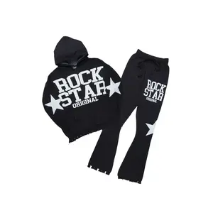 Outlaw Black Hoodie Stacked Flare Knitted Set