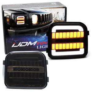 iJDMTOY Blackout Smoked Lens White LED Halo Driving Light/Amber Sequential Blink LED Front Turn Signal Light Assembly, For 2006-2010 Hummer H3/H3T