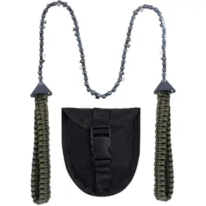 Pocket Chainsaw with Paracord Handle, Folding Chain Hand Saw, Emergency Outdoor Survival Gear for Camping, Hunting, Hiking, Cutting Wood & Tree (Army Green