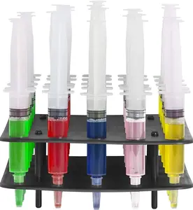 EZ-INJECT 25-Pack Jello Shot Syringes Combo with Tray/Racking Stand - 100% Safe & Reusable Plastic Syringes for Jello Shots - Perfect for Birthday, Pool Parties